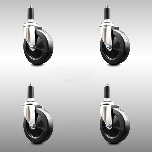 5 Inch 316SS Hard Rubber Wheel Swivel 1 Inch Expanding Stem Caster Set SCC